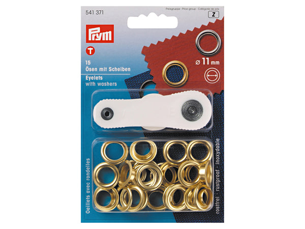 Prym 541371 Ösen mit Scheiben ø 11mm rostfrei goldfarbig - 15 Stück