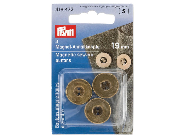 Prym 416472 Magnet-Annähknöpfe ø 19mm Altmessing - 3 Stück
