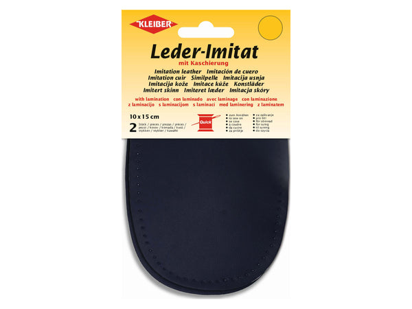Kleiber 89404 Leder-Imitat Flecken mit Kaschierung zum Annähen vorgelocht - marine - ca. 10cm x 15cm - 2 Stück