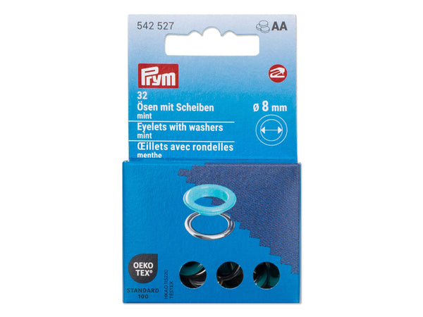 Prym 542527 Ösen mit Scheiben mint - Ø 8mm - 32 Stück, kompatibel mit dem Vario Creative Tool