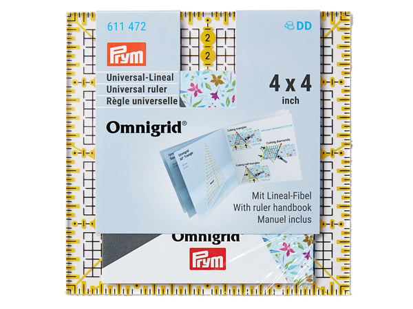 Prym 611472 Omnigrid Universal-Lineal 4 x 4 inch mit Lineal Fibel transparent