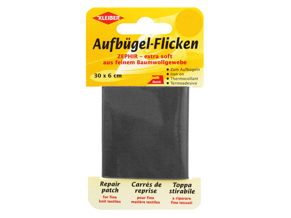 Kleiber 31001 Aufbügel-Flicken ZEPHIR - extra soft aus feinem Baumwollgewebe dunkelgrau - 30cm x 6cm