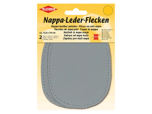 Kleiber 85001 Nappa-Leder-Flecken zum Annähen aus Echtleder hellgrau - ca. 12,5cm x 10cm - 2 Stück