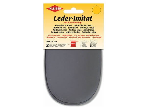 Kleiber 89402 Leder-Imitat Flecken mit Kaschierung zum Annähen vorgelocht - dunkelgrau - ca. 10cm x 15cm - 2 Stück