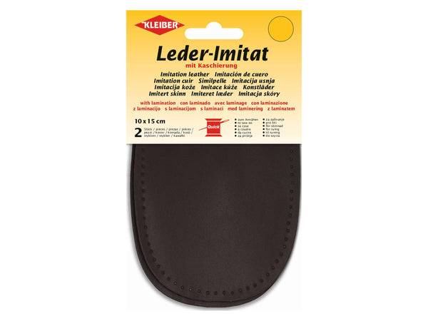 Kleiber 89401 Leder-Imitat Flecken mit Kaschierung zum Annähen vorgelocht - dunkelbraun - ca. 10cm x 15cm - 2 Stück