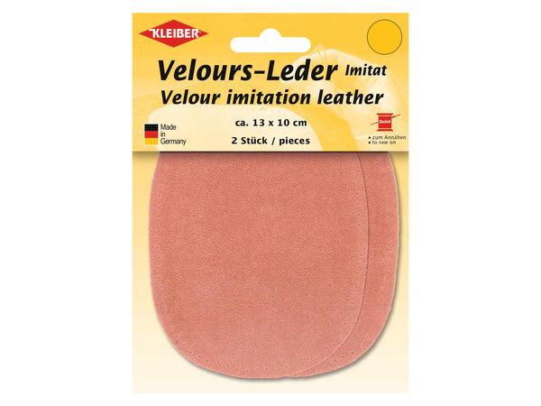 Kleiber 89632 Velours-Leder Imitat Flecken Klein zum Annähen vorgelocht lachs - ca. 13cm x 10cm - 2 Stück