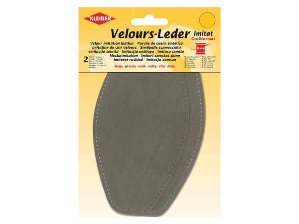 Kleiber 89516 Velours-Leder Imitat Flecken Groß zum Annähen vorgelocht - taupe - ca. 18,5cm x 9,5cm - 2 Stück