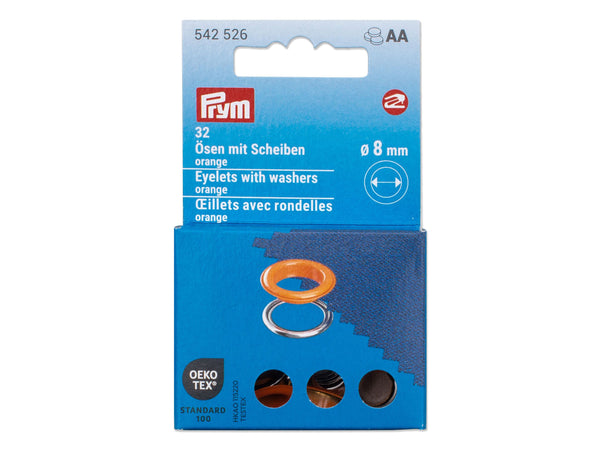 Prym 542526 Ösen mit Scheiben orange - Ø 8mm - 32 Stück, kompatibel mit dem Vario Creative Tool