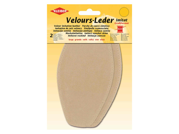 Kleiber 89511 Velours-Leder Imitat Flecken Groß zum Annähen vorgelocht - sand - ca. 18,5cm x 9,5cm - 2 Stück
