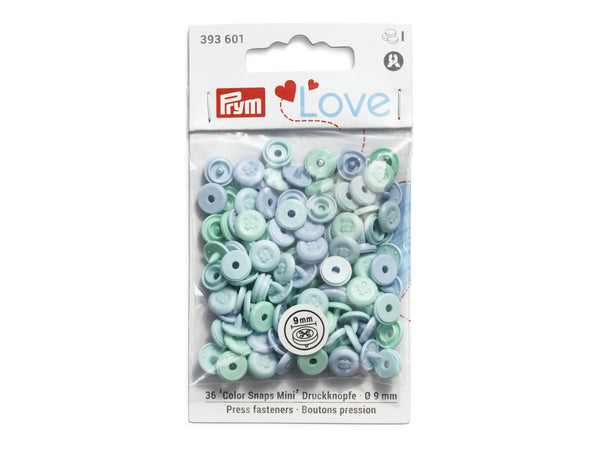 Prym Love 393601 Nähfrei Druckknöpfe Color Snaps Mini 9mm Annähoptik helltürkis, blau, hellblau - 36 Stück