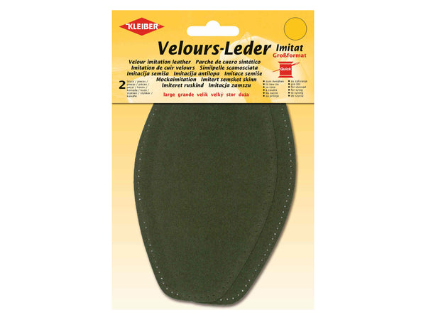 Kleiber 89507 Velours-Leder Imitat Flecken Groß zum Annähen vorgelocht - olivgrün - ca. 18,5cm x 9,5cm - 2 Stück