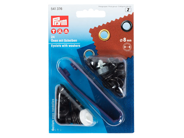 Prym 541376 Ösen mit Scheiben ø 8mm rostfrei brüniert - 24 Stück
