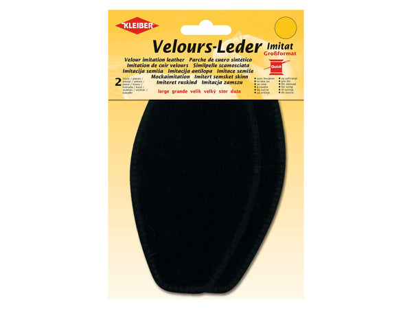 Kleiber 89506 Velours-Leder Imitat Flecken Groß zum Annähen vorgelocht - schwarz - ca. 18,5cm x 9,5cm - 2 Stück