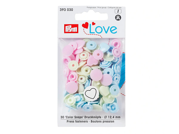 Prym Love 393030 Nähfrei Druckknöpfe Color Snaps Herz 12,4mm pink-grün-hellblau 30 Stück
