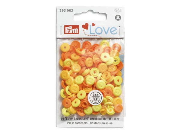 Prym Love 393602 Nähfrei Druckknöpfe Color Snaps Mini 9mm Annähoptik hellgelb, gelb, orange - 36 Stück