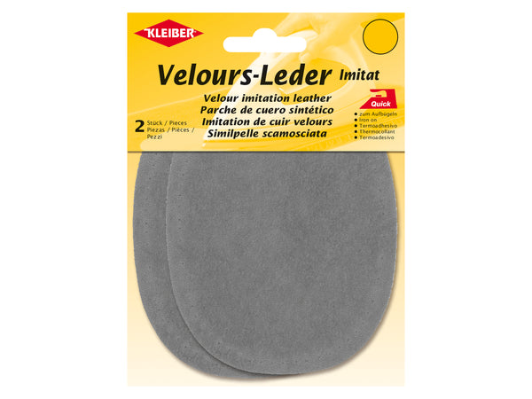 Kleiber 87701 Velours-Leder Imitat Flecken zum Aufbügeln mittelgrau - ca. 13cm x 10cm - 2 Stück