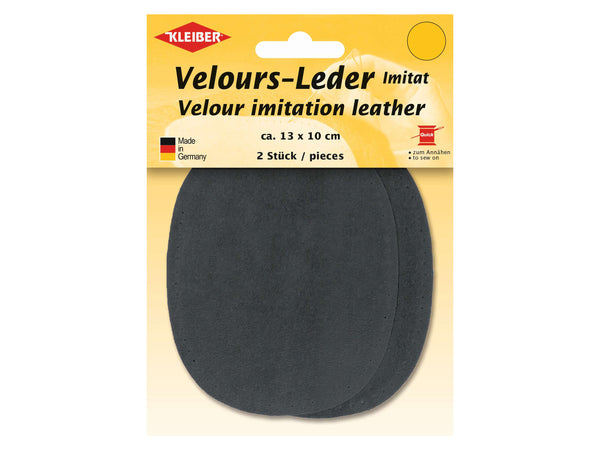 Kleiber 89618 Velours-Leder Imitat Flecken Klein zum Annähen vorgelocht dunkelgrau - ca. 13cm x 10cm - 2 Stück