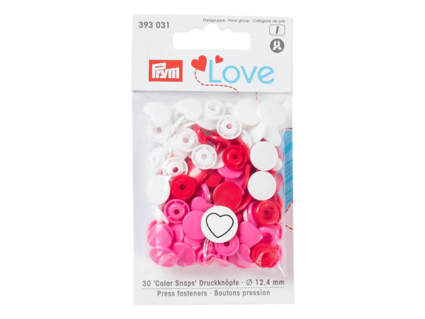 Prym Love 393031 Nähfrei Druckknöpfe Color Snaps Herz 12,4mm rot-weiß-pink 30 Stück