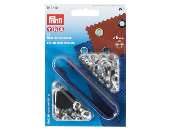 Prym 542410 Ösen mit Scheiben ø 5mm rostfrei silberfarbig - 40 Stück