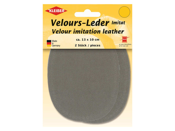Kleiber 89616 Velours-Leder Imitat Flecken Klein zum Annähen vorgelocht taupe - ca. 13cm x 10cm - 2 Stück