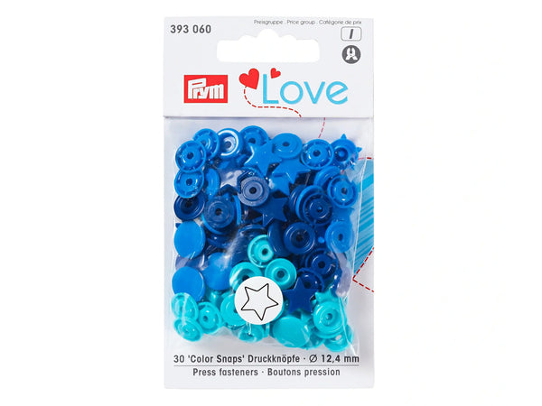 Prym Love 393060 Nähfrei Druckknöpfe Color Snaps Sternform 12,4mm blau-türkis-marine 30 Stück