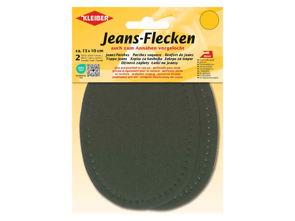Kleiber 34512 Jeans-Flicken Oval - zum Ausbessern und Verstärken - oliv - ca. 13cm x 10cm - 2 Stück