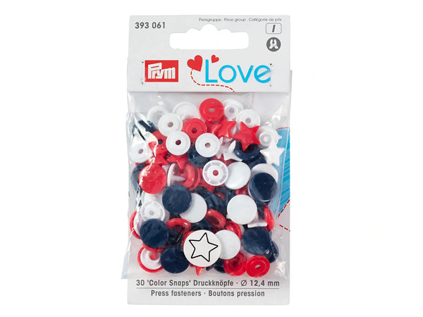 Prym Love 393061 Nähfrei Druckknöpfe Color Snaps Sternform 12,4mm rot-weiß-marine 30 Stück