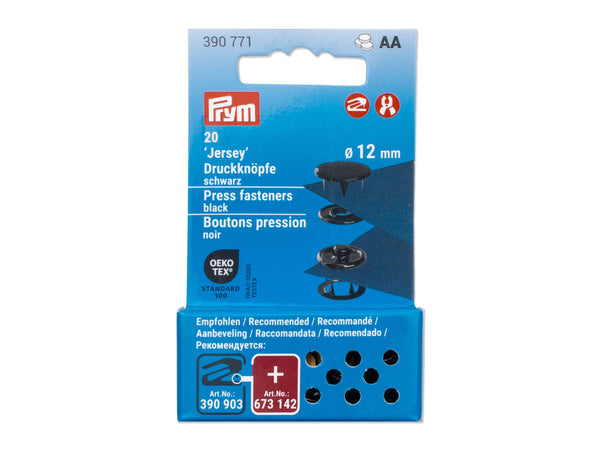 Prym 390771 Druckknöpfe Jersey schwarz - Ø 12mm - 20 Stück, kompatibel mit dem Vario Creative Tool
