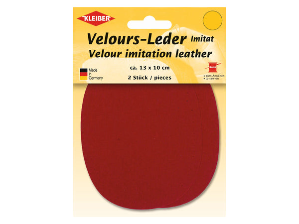 Kleiber 89605 Velours-Leder Imitat Flecken Klein zum Annähen vorgelocht rot - ca. 13cm x 10cm - 2 Stück