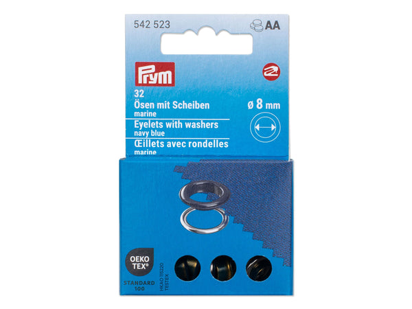 Prym 542523 Ösen mit Scheiben marine - Ø 8mm - 32 Stück, kompatibel mit dem Vario Creative Tool
