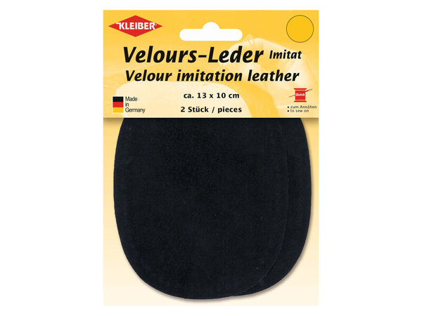 Kleiber 89604 Velours-Leder Imitat Flecken Klein zum Annähen vorgelocht dunkelblau - ca. 13cm x 10cm - 2 Stück