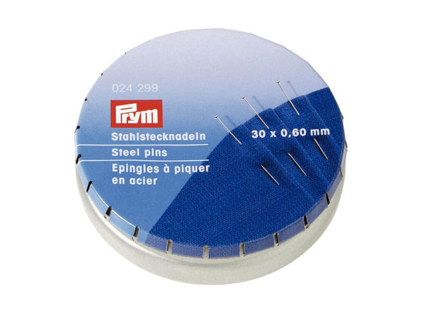 Prym 024299 Stahlstecknadeln Ø 0,6mm x 30mm Nr. 6 EF ST silberfarbig - 1 Metalldose, 35g