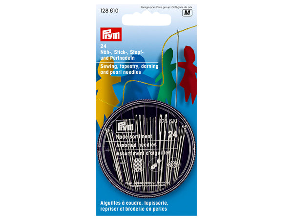 Prym 128610 Näh-, Stick-, Stopf- und Perlnadeln in Nadeldose - 24 Stück