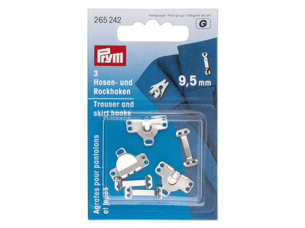 Prym 265242 Hosen- / Rockhaken Messing silberfarbig - 9,5mm - 3 Stück