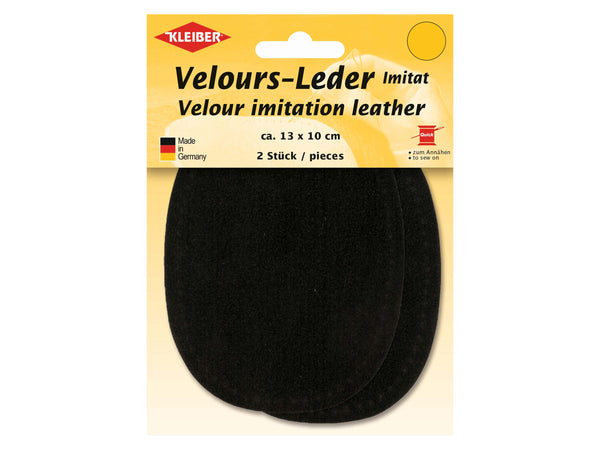Kleiber 89603 Velours-Leder Imitat Flecken Klein zum Annähen vorgelocht dunkelbraun - ca. 13cm x 10cm - 2 Stück