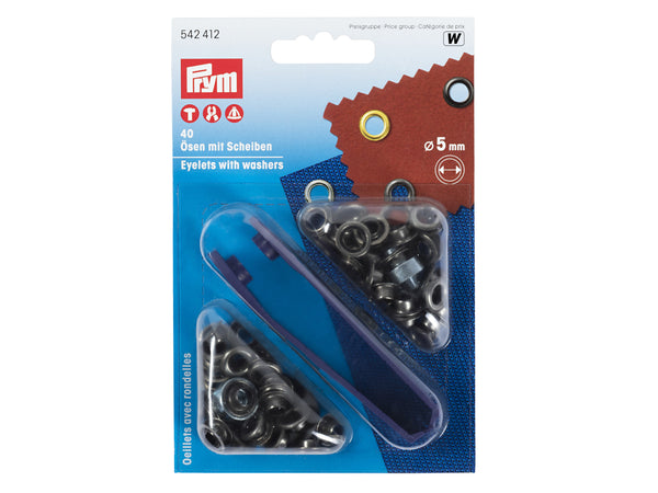 Prym 542412 Ösen mit Scheiben ø 5mm rostfrei brüniert - 40 Stück