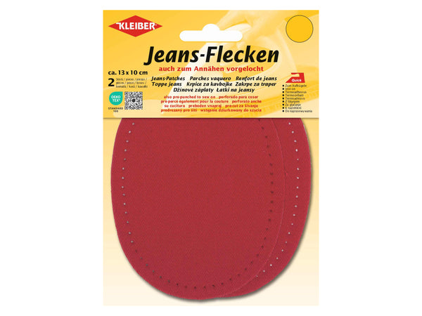 Kleiber 34506 Jeans-Flicken Oval - zum Ausbessern und Verstärken - rot - ca. 13cm x 10cm - 2 Stück