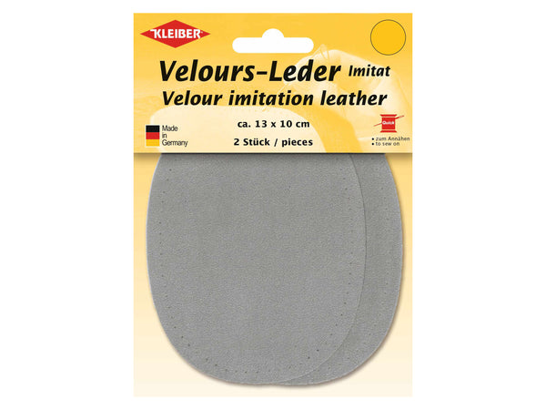 Kleiber 89602 Velours-Leder Imitat Flecken Klein zum Annähen vorgelocht beige - ca. 13cm x 10cm - 2 Stück