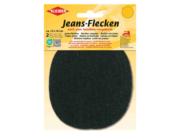 Kleiber 34505 Jeans-Flicken Oval - zum Ausbessern und Verstärken - schwarz - ca. 13cm x 10cm - 2 Stück