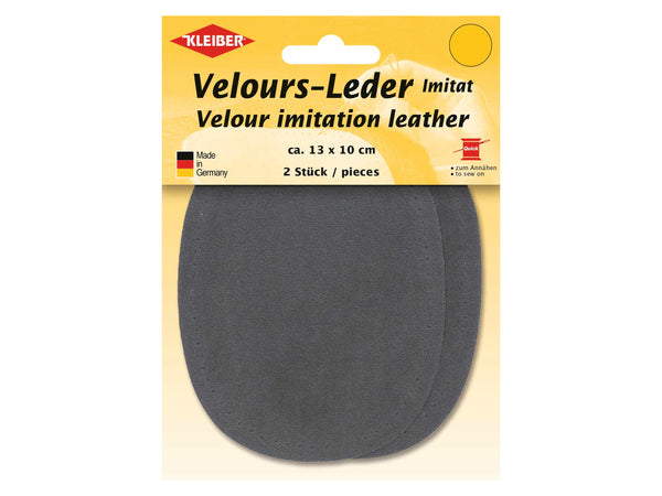 Kleiber 89601 Velours-Leder Imitat Flecken Klein zum Annähen vorgelocht mittelgrau - ca. 13cm x 10cm - 2 Stück