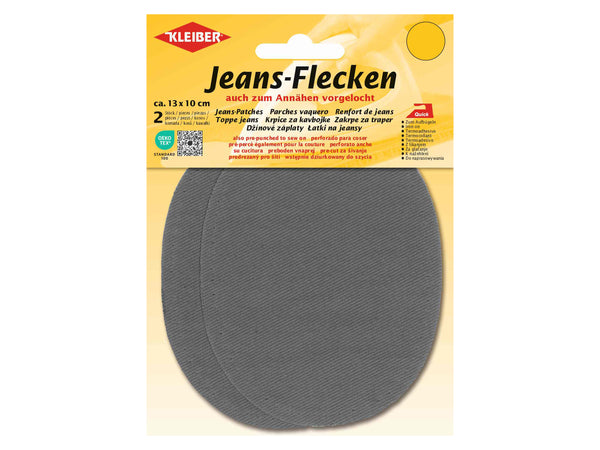 Kleiber 34504 Jeans-Flicken Oval - zum Ausbessern und Verstärken - grau - ca. 13cm x 10cm - 2 Stück