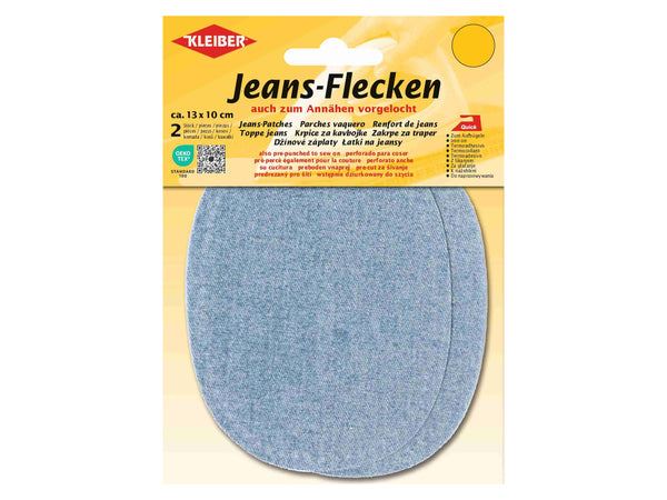 Kleiber 34502 Jeans-Flicken Oval - zum Ausbessern und Verstärken - hellblau - ca. 13cm x 10cm - 2 Stück