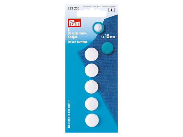 Prym 323235 Überziehbare Knöpfe aus Kunststoff Ø 15mm weiß - 5 Stück