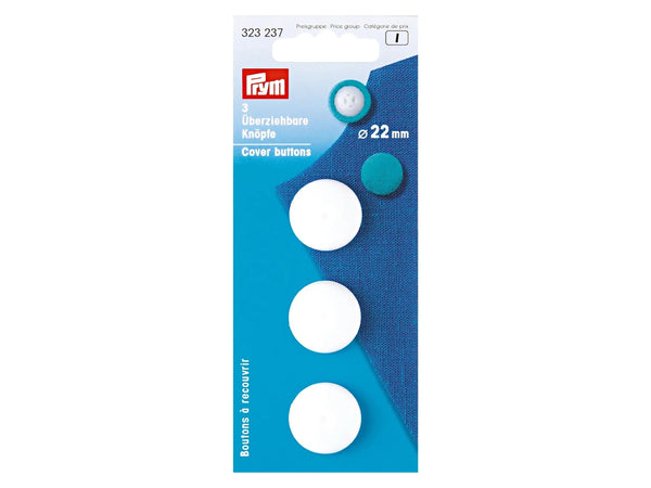 Prym 323237 Überziehbare Knöpfe aus Kunststoff Ø 22mm weiß - 3 Stück