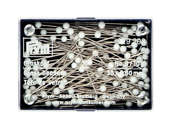 Prym 029208 Glaskopfstecknadeln 30 x 0,60mm - silber, weiß - 1 Dose, 10g