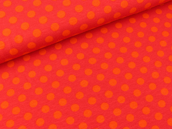Stenzo Baumwolljersey Dots orange auf Rot