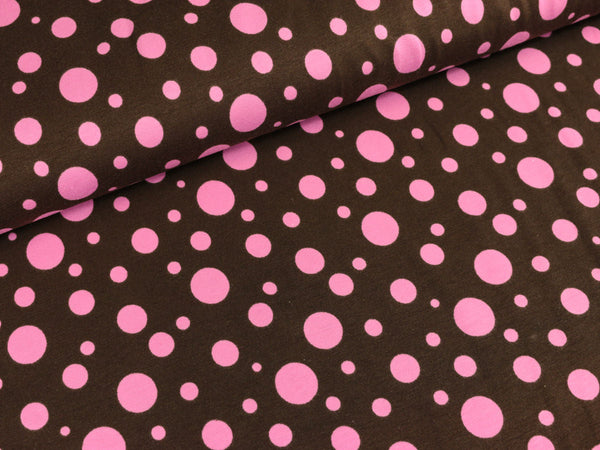 Baumwolljersey Janea Dots unregelmäßig pink auf braun