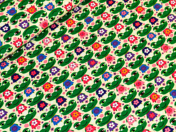 Baumwolljersey Quak Quak Frösche auf Creme