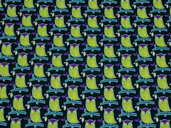 Baumwollstoff Uhu Schuhu dunkelblau-lime Hamburger Liebe