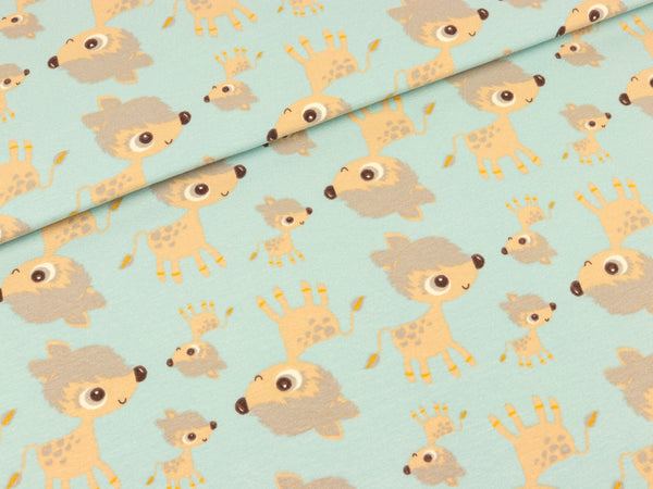 Baumwolljersey Kleine Rehe auf Wasserblau